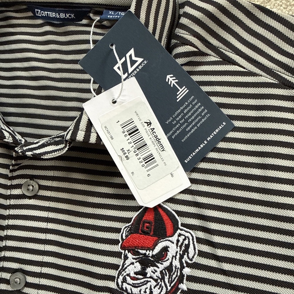 NWT Georgia Bulldogs Men's XL Cutter & Buck Virtue Eco Pique Striped Polo Shirt - Picture 5 of 9